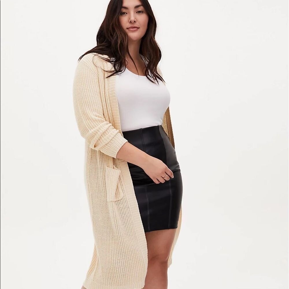 Torrid Shaker Stitch Longline Cardigan Women 1 Cream Duster Open Front Sweater‎